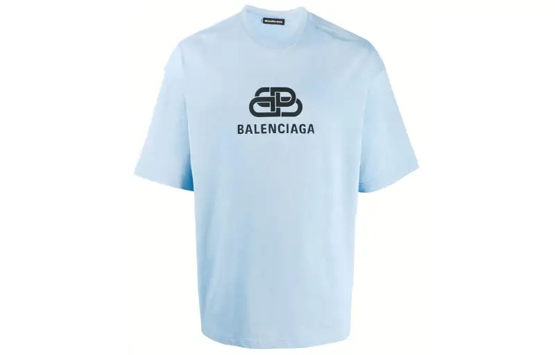 Balenciaga Drop Shoulder Sleeve T Shirt Unisex Light Blue