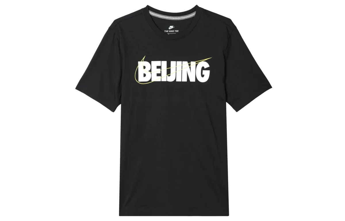 Nike T-Shirts Men's Black Crew Neck Moderate Straight Fit