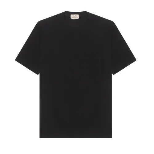 HERMES T Shirts Men's Black Crew Neck Moderate Straight Fit