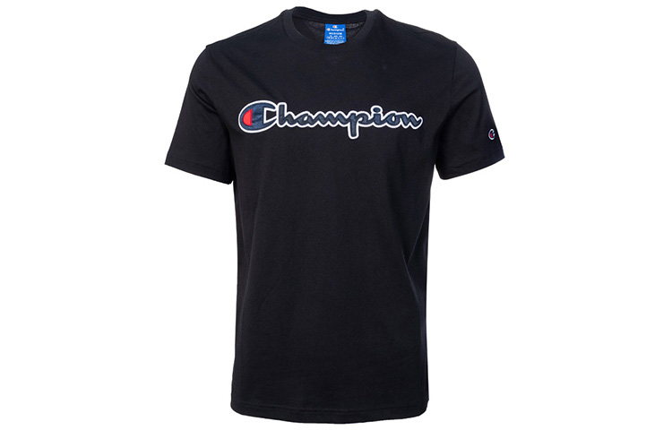 Champion T Shirts Men's Black Crew Neck Moderate
