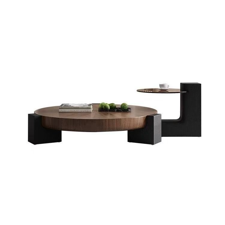 Jingshan Baisui Italian minimalist round coffee table living room home light luxury high-end design antique style walnut coffee table combination