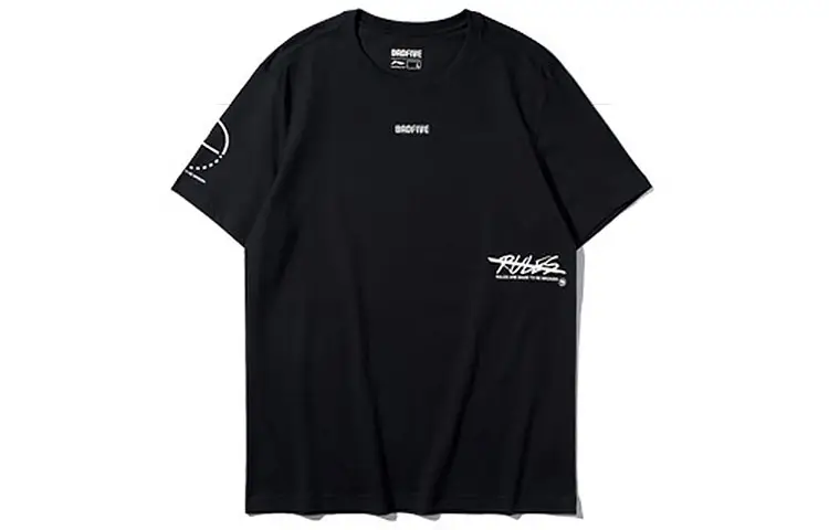 Li Ning T Shirts Men's Black Crew Neck Moderate Straight Fit