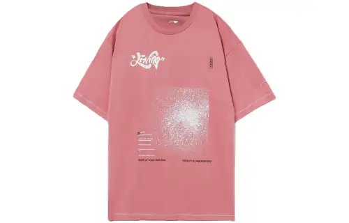 Li Ning Skateboard T Shirts Men's Dirty Pink Red Crew Neck Moderate Straight Fit
