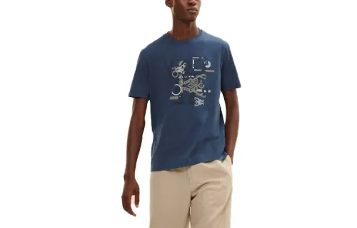 HERMES T Shirts Men's Deep Sea Blue Crew Neck Moderate Straight Fit