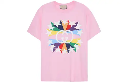 GUCCI T Shirts Men's Pink Crew Neck Moderate Straight Fit