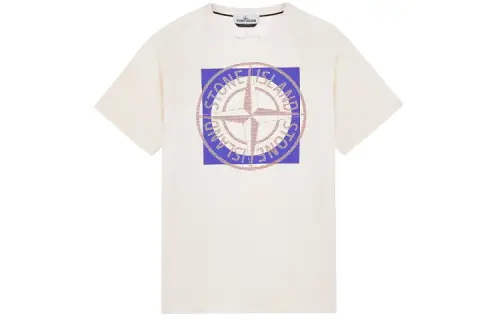STONE ISLAND T Shirts Men's Ecru Crew Neck Moderate Straight Fit
