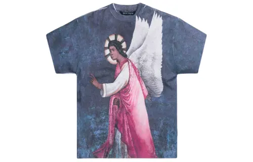 PALM ANGELS T Shirts Men's Blue White Multicolor Crew Neck Moderate Straight Fit