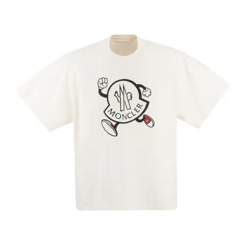 Moncler T Shirts Men's Ecru Crew Neck Moderate Straight Fit