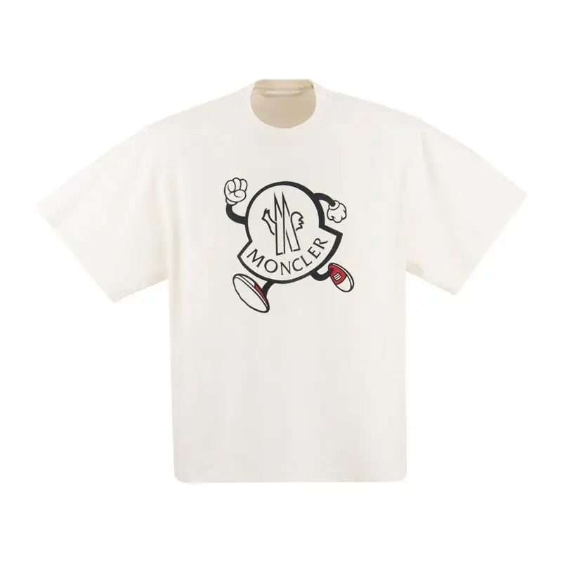 Moncler T Shirts Men's Ecru Crew Neck Moderate Straight Fit