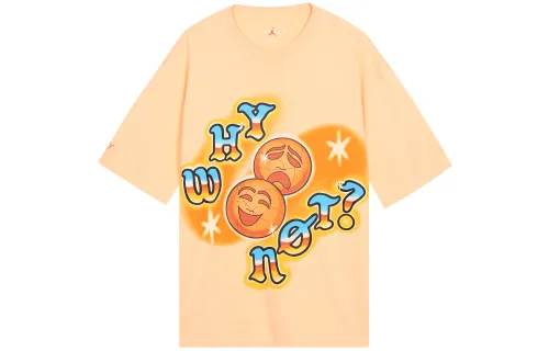 Jordan 'Why Not' T Shirts Men's Orange Crew Neck Moderate Straight Fit