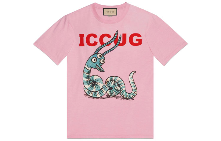 GUCCI T Shirts Men's Pink Crew Neck Moderate Straight Fit