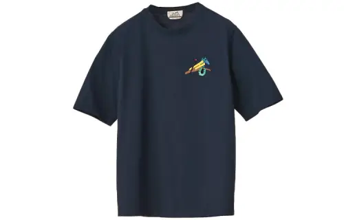 HERMES T Shirts Men's Dark Blue Crew Neck Moderate Straight Fit