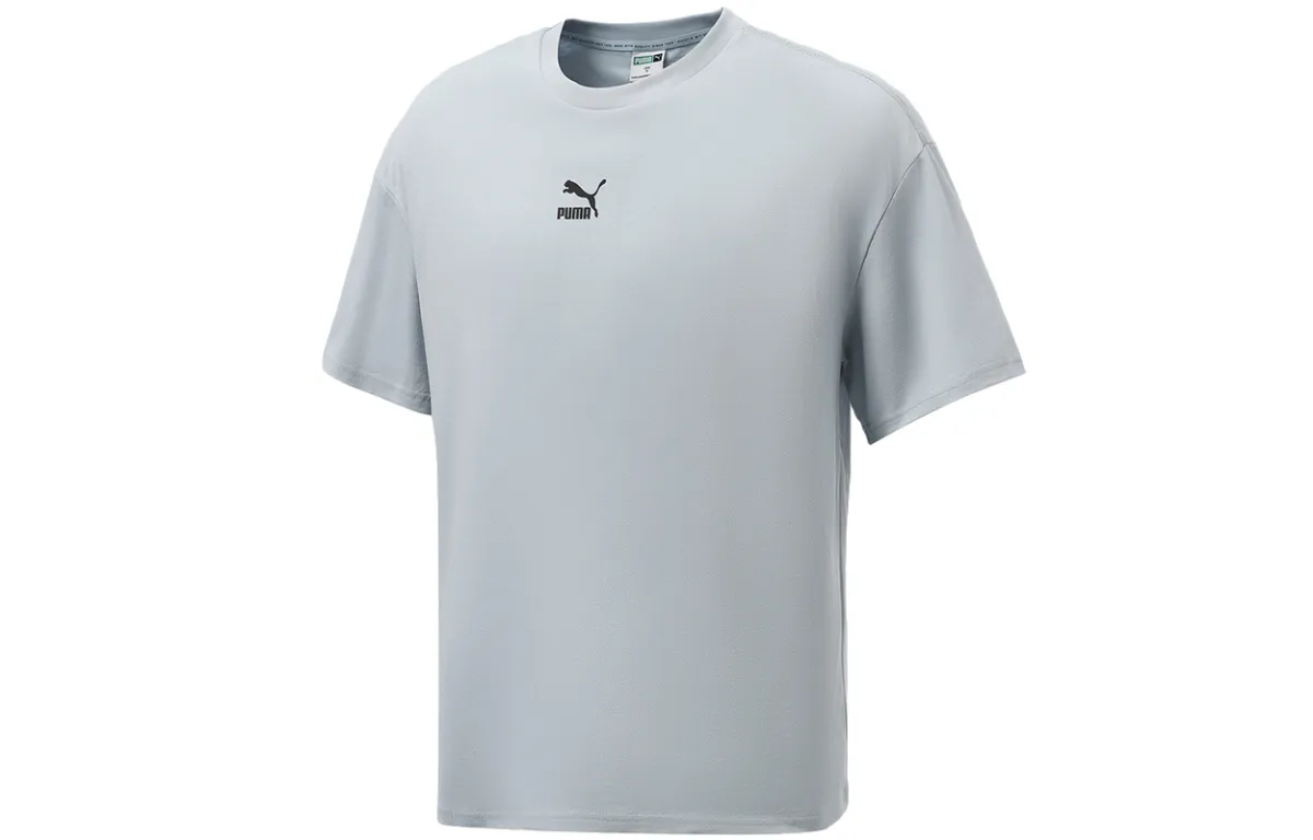 PUMA T-Shirts Men's Light Blue Crew Neck Moderate Straight Fit