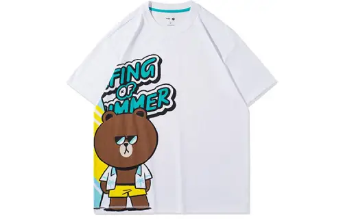 Li Ning X LINE FRIENDS Sports Fashion Collection T Shirts Unisex Standard White Crew Neck Moderate Straight Fit