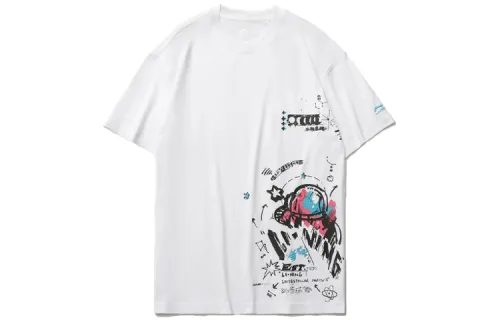 Li Ning Sports Fashion Collection T Shirts Men's White Crew Neck Moderate Straight Fit