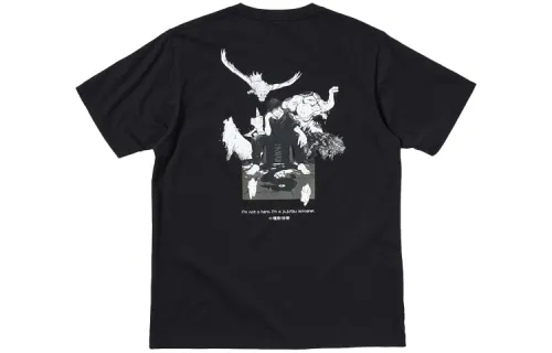 UNIQLO T Shirts Unisex Black Crew Neck Moderate Straight Fit
