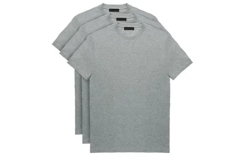 PRADA T Shirts Men's 3 Pack Gray Crew Neck Moderate Straight Fit