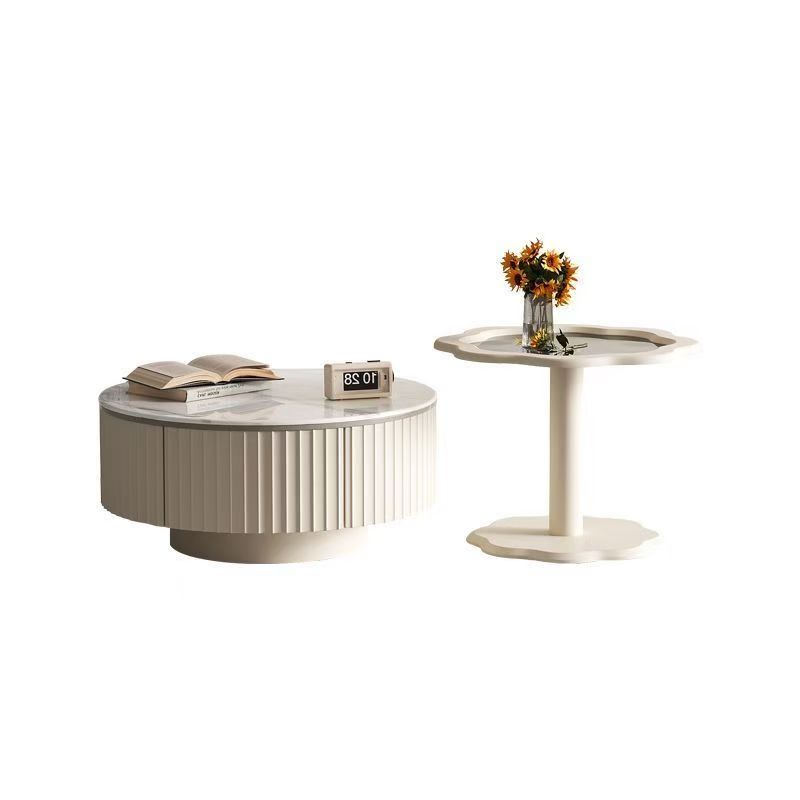 Jingshan Baisui Italian minimalist slate coffee table living room home small apartment slate light luxury modern simple round cream style combination