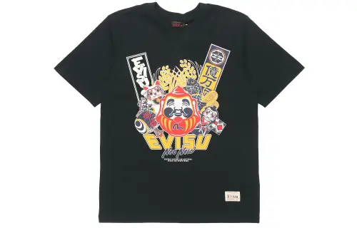 EVISU T Shirts Men's Black Crew Neck Moderate Straight Fit