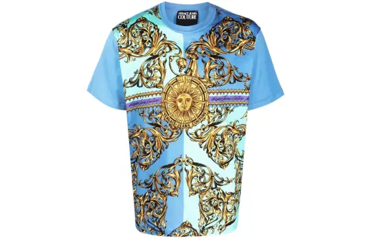 VERSACE JEANS COUTURE Mens SS22 Print Crewneck T-Shirt Blue