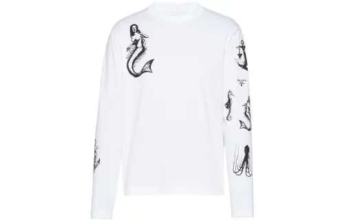 PRADA T Shirts Men's White Crew Neck Moderate Straight Fit