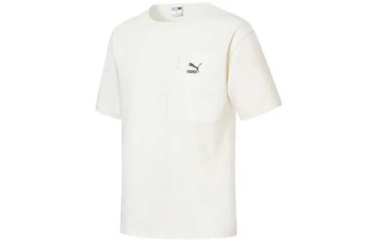 PUMA FLORID SUMMER T-Shirts Unisex Ecru Crew Neck Moderate Straight Fit