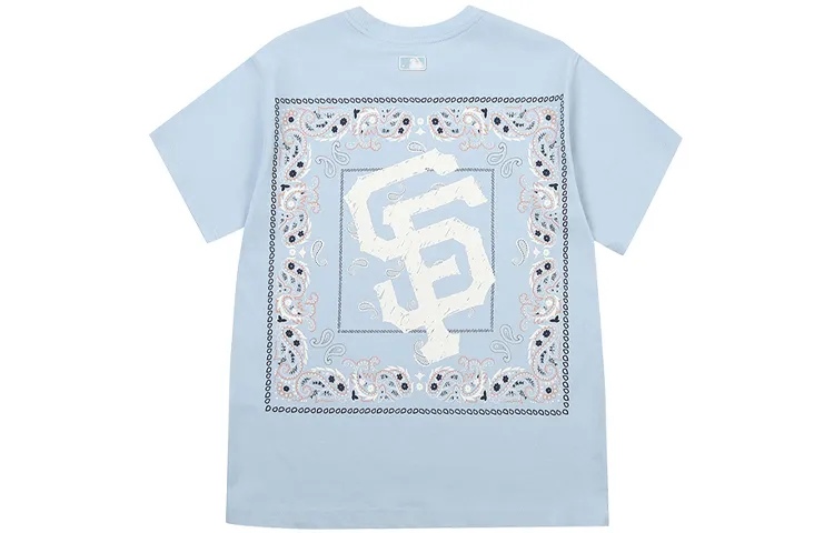 MLB Basic Logo T-Shirts Unisex Sky Blue Crew Neck Moderate