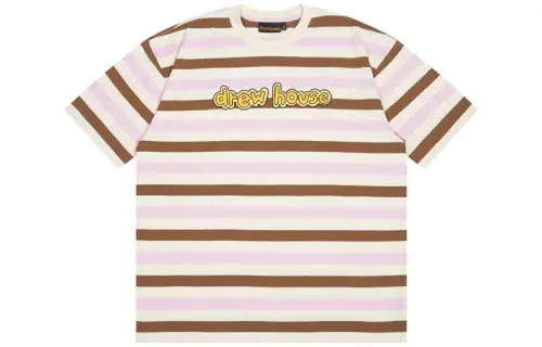 Drew house Letter Logo Series T Shirts Unisex Ice Cream Stripes Crew Neck Moderate Straight Fit