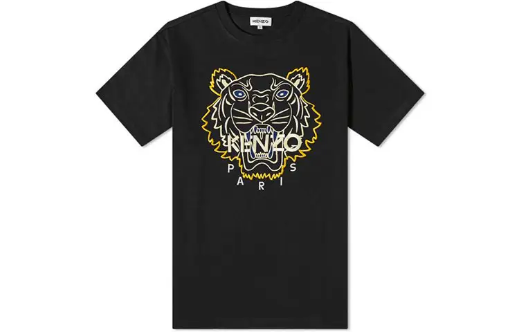 KENZO Classic Tiger Head T Shirts Men's Black Crew Neck Moderate Straight Fit