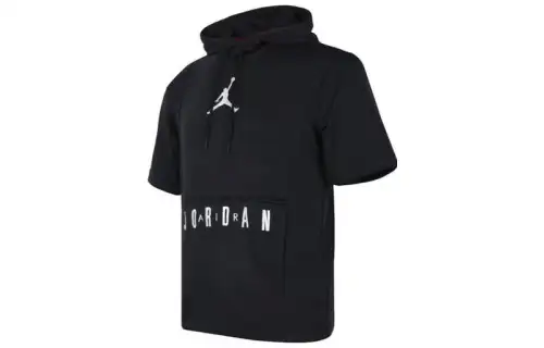 Jordan T Shirts Men's Black Hooded Non Detachable Moderate Straight Fit