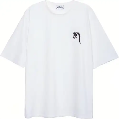 HERMES Logo Print Crew Neck Straight Fit Short Sleeved SS22 T Shirt Men's White