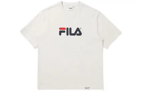 FILA T Shirts Unisex White Crew Neck Thin Straight Fit