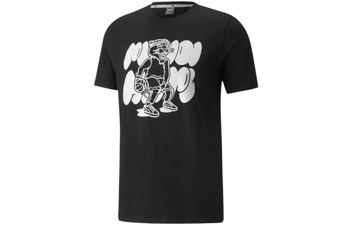 PUMA T-Shirts Men's Black Crew Neck Moderate Straight Fit