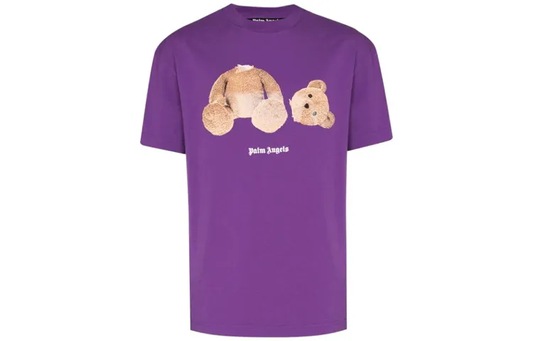 PALM ANGELS T Shirts Unisex Purple Crew Neck Moderate Heavyweight