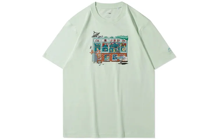 Li Ning Sports Fashion Collection T Shirts Men's Mystic Fruit Green Crew Neck Moderate Straight Fit