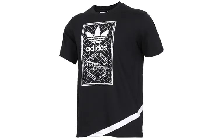 Adidas Originals T Shirts Men's Black Crew Neck Moderate Straight Fit