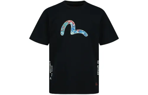 EVISU T Shirts Men's Black Crew Neck Moderate Straight Fit