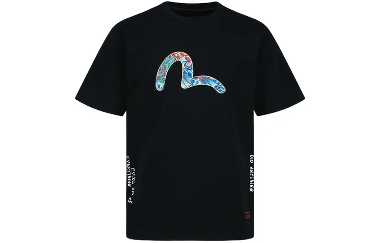 EVISU T Shirts Men's Black Crew Neck Moderate Straight Fit