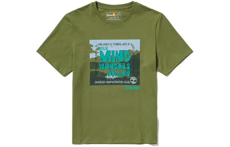 Timberland T Shirts Unisex Avocado Green Crew Neck Moderate Straight Fit