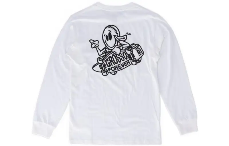 Vans GROSSO SKATE T Shirts Men's White Crew Neck Moderate Straight Fit