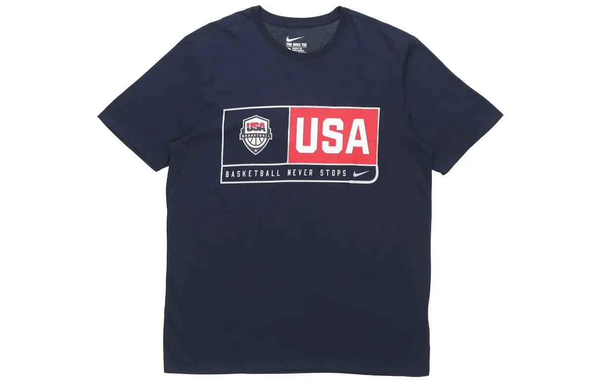 Nike T-Shirts Men's Dark Blue Crew Neck Moderate Straight Fit
