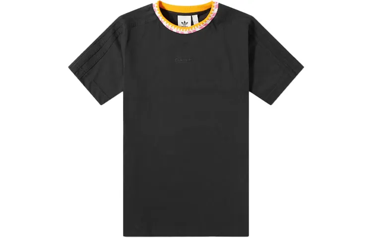Adidas Originals RIB DETAIL SS T-Shirts Men's Black Crew Neck Moderate Straight Fit