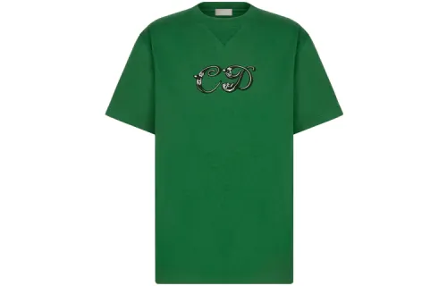 DIOR X Kenny Zhang Dior Quarterly New Products T Shirts Men's Green Crew Neck Moderate Straight Fit