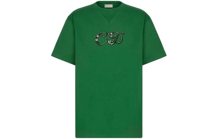 DIOR X Kenny Zhang Dior Quarterly New Products T Shirts Men's Green Crew Neck Moderate Straight Fit