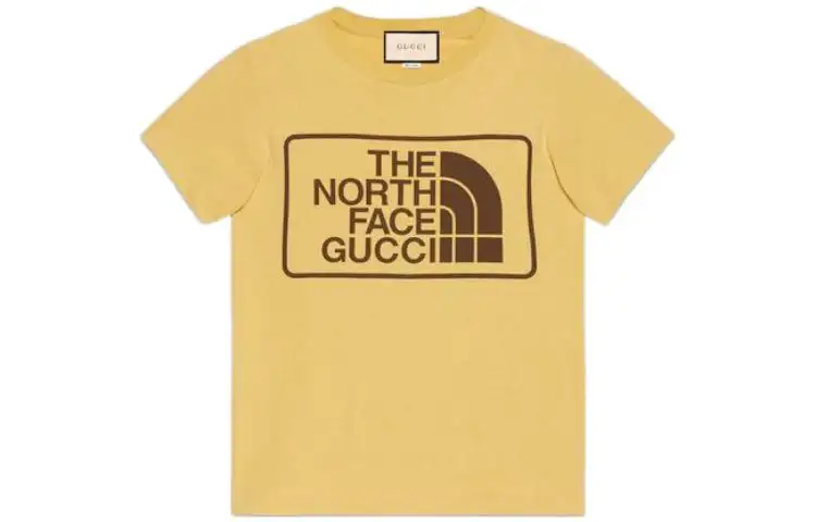 GUCCI X THE NORTH FACE Gucci X The North Face T Shirts Men's Yellow Crew Neck Moderate Straight Fit