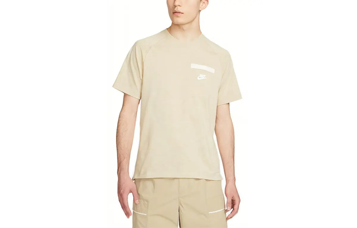 Nike T-Shirts Men's Millet Yellow Crew Neck Moderate Straight Fit