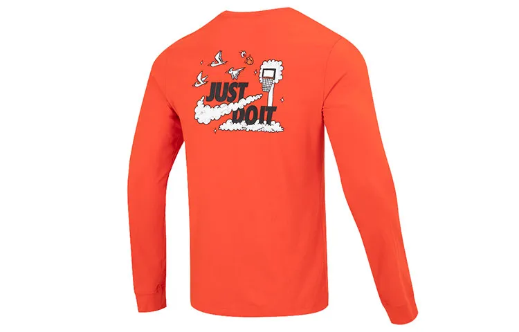 Nike T-Shirts Men's Orange Red Crew Neck Moderate Straight Fit