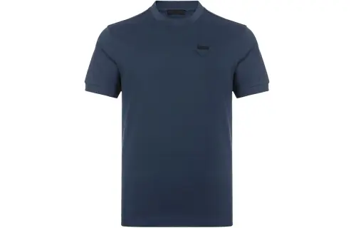 PRADA T Shirts Men's Uniform Blue Crew Neck Moderate Straight Fit