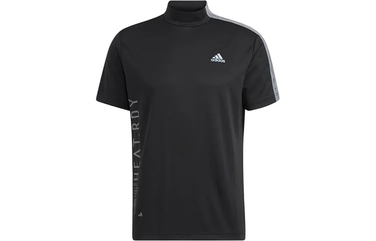 Adidas T-Shirts Men's Black Stand Collar Moderate Straight Fit