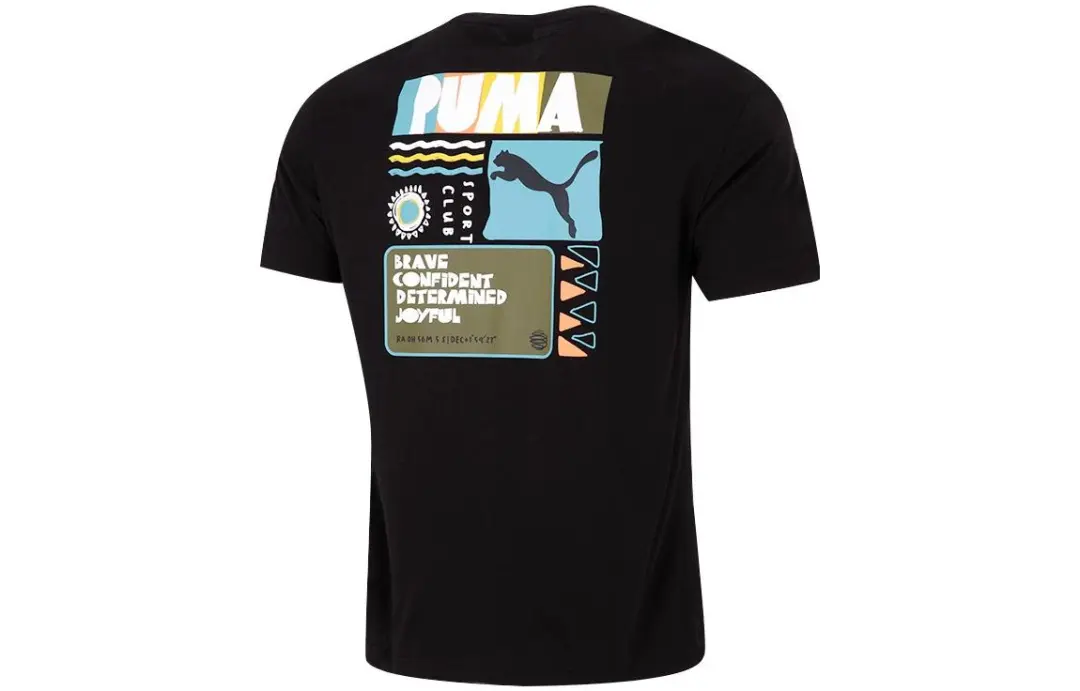 PUMA T Shirts Men's Black Crew Neck Moderate Straight Fit